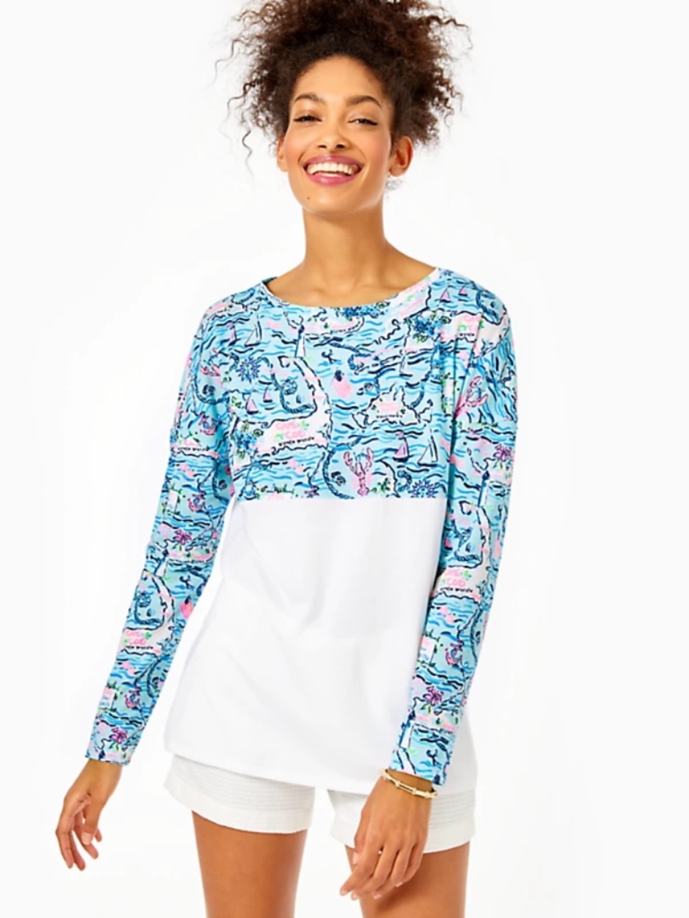 NWT Lilly Pulitzer Finn Long Sleeve Top in Bali Blue Lilly Loves Cape Cod